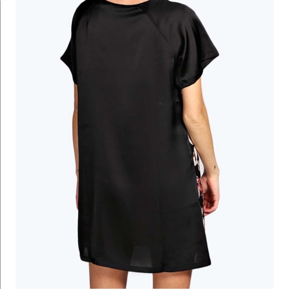 Boohoo Short Sleeve Black Pink Floral Mini Dress Cover Up XS 2 - Picture 2 of 7